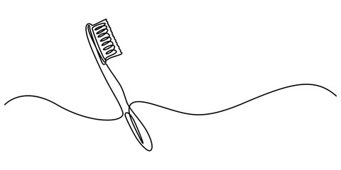 Fototapete - One Continuous Line Drawing of Toothbrush Icon. Single Line Vector Illustration, Continuous one line drawing of toothbrush and toothpaste, Dental care concept. Minimalist design, white background.