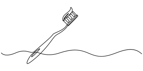 Fototapete - One Continuous Line Drawing of Toothbrush Icon. Single Line Vector Illustration, Continuous one line drawing of toothbrush and toothpaste, Dental care concept. Minimalist design, white background.