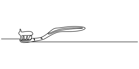 Fototapete - One Continuous Line Drawing of Toothbrush Icon. Single Line Vector Illustration, Continuous one line drawing of toothbrush and toothpaste, Dental care concept. Minimalist design, white background.