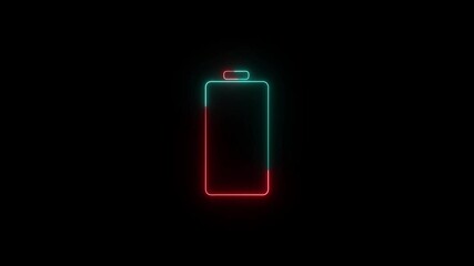 Poster - Glowing neon battery low 10% charge animation with an animated battery icon on a black background. The neon effect emphasizes the low charge status, alerting to energy depletion in a dynamic visual.