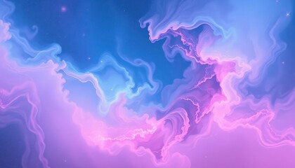 Wall Mural - Swirling pastel blue and pink nebula, cosmic dust clouds, abstract galaxy background, artwork, space