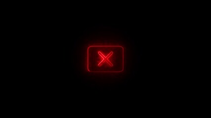 Poster - neon glowing cross mark (X) symbol, representing wrong or error concept. This animation highlights an error message with a glowing neon light on a black background.