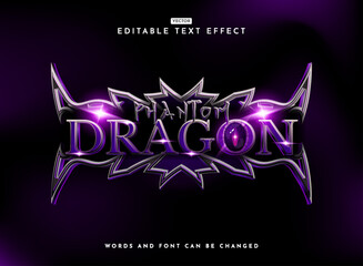 Fototapete - phantom dragon 3d modern rpg fantasy medieval game logo text effect with frame and sparkle