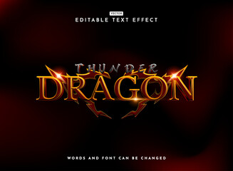 Fototapete - red black thunder dragon 3d modern rpg fantasy medieval game logo text effect with frame and sparkle