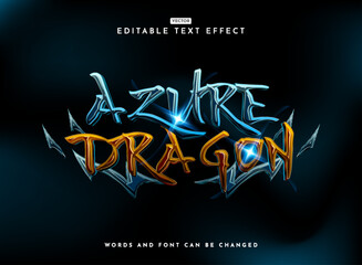 Fototapete - azure dragon 3d modern rpg fantasy medieval game logo text effect with blue ice sparkle