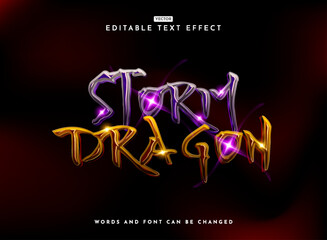 Fototapete - storm dragon 3d modern rpg fantasy medieval game logo text effect with violet gold sparkle
