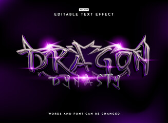 Fototapete - dragon dynasty 3d modern rpg fantasy medieval game logo text effect with violet sparkle