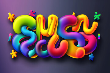 Poster - Vibrant Colorful 3D Text Design: Summer Fun,  Abstract Rainbow Gradient Shapes,  Bold Typography,  Joyful Festive Mood, Creative Visuals, Digital Art,  Abstract Background