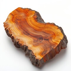 Poster - Cross Section of a Tree Trunk Revealing Growth Rings and Textured Bark, Isolated on White