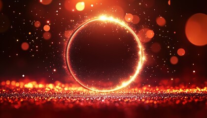 Poster - Luxury Red Golden Circle With Glitter And Bokeh Effect Decoration: An Elegant Touch For Any Space With Sparkling Elements.