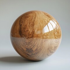 Poster - Glossy Wooden Sphere with Intricate Grain Patterns and Light Reflections on a Minimalist Gray Background