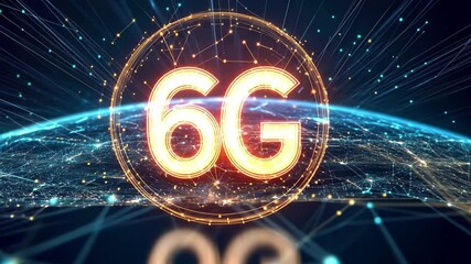 Poster - Network connections across the globe illuminated by 6G technology showcasing global communication advancements, network of connections over globe with 6g text