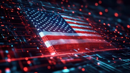 Fototapete - Digital american flag symbolizing patriotism and technology in a futuristic environment