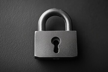 Poster - Close up view of a metallic padlock on a dark surface highlighting security and protection themes