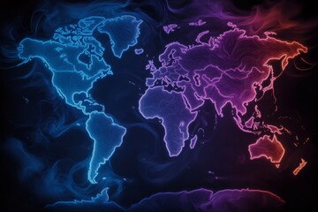Poster - Glowing world map showing international connections and global networks