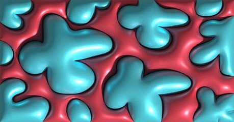Aufkleber - Pink background with blue convex blots, 3D rendering illustration