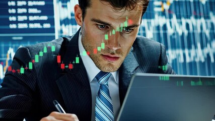 Poster - financial data analysis conducted by a businessman in a professional setting, financial data process