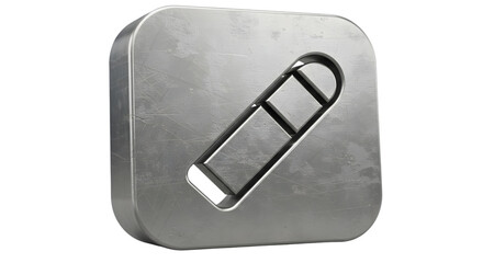 Silver metallic square icon with a pen