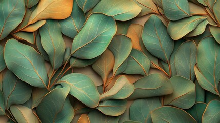Poster - A continuous decorative pattern showcasing stylized leaf designs, with a repeating motif of foliage