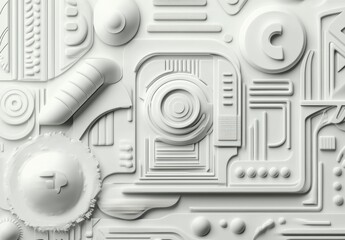 Poster - The design element consists of a white background with a textured pattern, geometric triangle shapes, and glossy white and grey squares, creating an abstract banner for tech and web-based graphics or