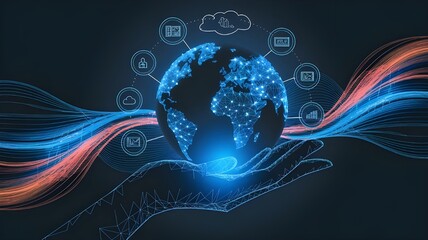 Poster - Glowing blue abstract background with stars and global energy theme