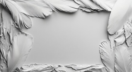 Poster - A minimalist elegant background is created using 3D white paper leaves in a frame for papercraft art