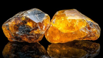 Fototapete - Warm golden hues are being reflected by glowing amber gemstones