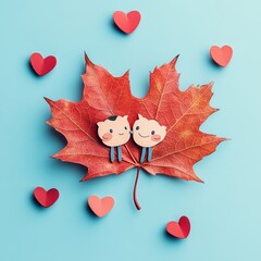 Fototapete - Red Heart Leaf Art is characterized by the elements of leaf, red, heart, nature, plant, design, love, isolated, background, and texture