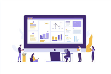 Aufkleber - group of people are working on a computer monitor with graphs and charts. Concept of collaboration and productivity