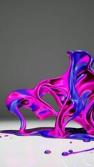 Poster - Dynamic flow of vivid purple and pink liquid over white surface