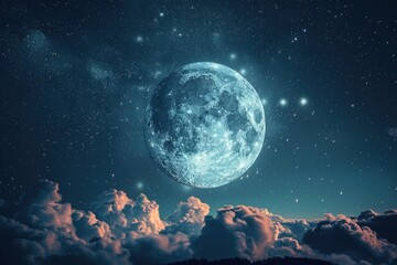 Wall Mural - huge detailed full moon night astronomy outdoors.