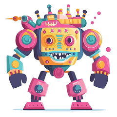 Fototapete - Colorful Cartoon Robot Illustration with Square Face and Transparent Background