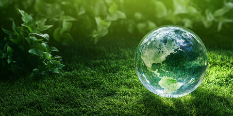 Wall Mural - renewable energy concept earth day or environment protection hands protect forests that grow on the 