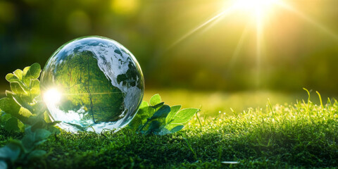 Wall Mural - renewable energy concept earth day or environment protection hands protect forests that grow on the 