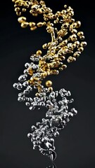 Poster - Dynamic gold and silver particles swirl in elegant motion on dark background
