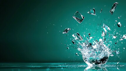 Wall Mural - a glass bowl with a splash of water reflecting on its surface against a green background
