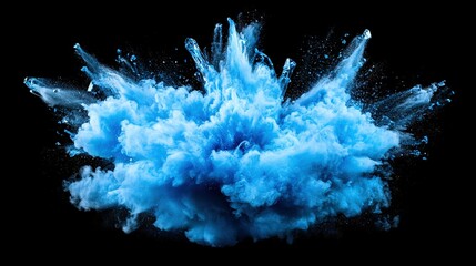 Wall Mural - a blue cloud of water is visible against a black background