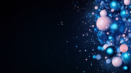 Poster - Vibrant spheres in shades of blue and pink create a dynamic, abstract composition against a dark background.