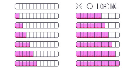 Fototapete - Pixel art loading bar interface. 8 bit game progress button elements set and text. Waiting signs in retro 80s style. Vector illustration isolated on white background.