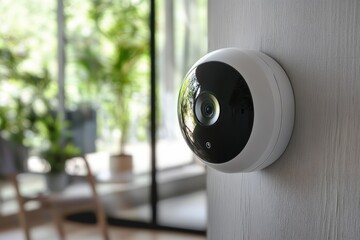 Poster - CCTV surveillance camera monitoring a secure environment with greenery in the background