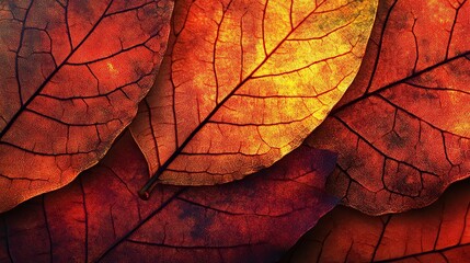 Poster - High-resolution macro of autumn leaves with dark veins and soft glowing orange and red gradients highlighting natural patterns --ar 16:9 - Image #1 @HS