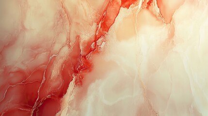 Poster - Polished rock surfaces where mineral veins of deep red and creamy white form abstract linear patterns under soft