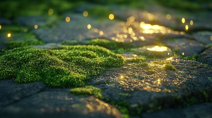 Poster - Richly textured moss carpeting a stone surface