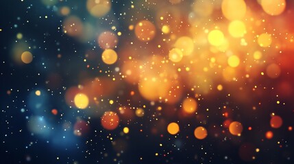 Poster - Abstract Golden Bokeh Lights Festive Background Sparkling Shimmering Glowing Orange Yellow Blue Dark Night Design Texture Holiday Celebration Elegant 