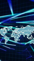 Poster - Animated global map with dynamic neon grid and light streaks emphasizing connectivity