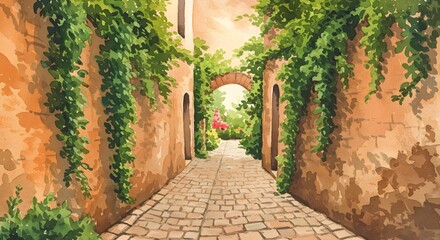  Exploring Old Town Alley with Stone Path and Lush Greenery