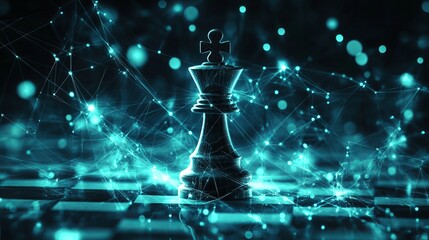 Poster - Strategic Digital King Chess Piece Abstract Network Technology Concept Futuristic Business Leadership Success Powerful Visionary Modern Design Elegant