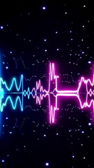 Poster - Dynamic neon waveforms pulse in synchrony with vibrant abstract background