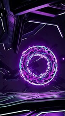 Poster - Futuristic neon energy rings transforming in scifi environment with dynamic light effects