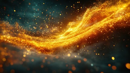 Wall Mural - Abstract swirling golden particles against a dark background